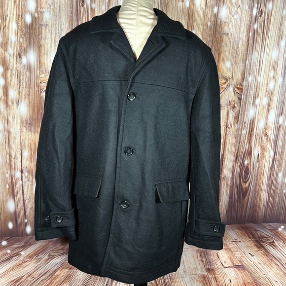 Men’s London Fog Black Wool Pea Coat Medium